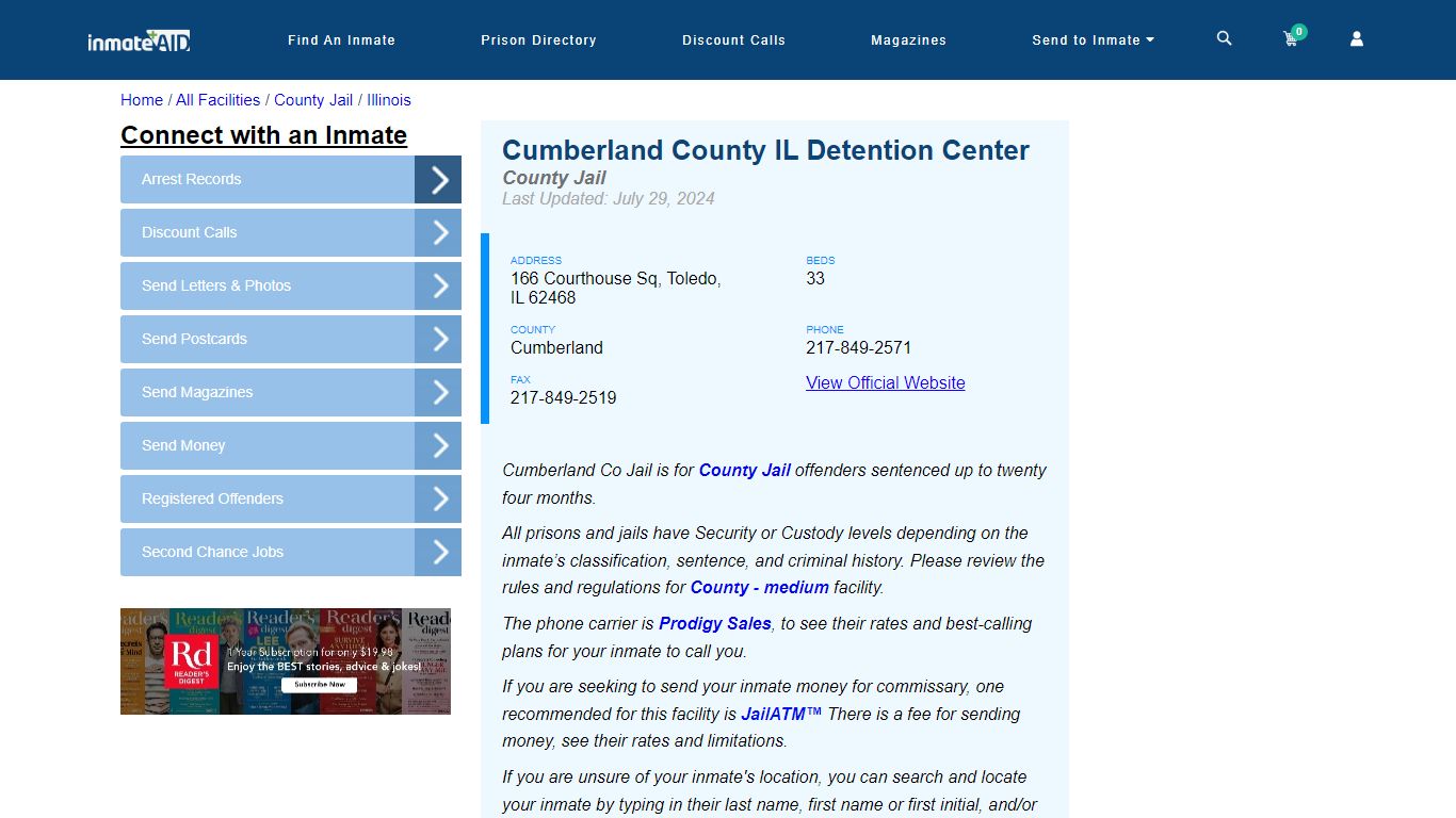 Cumberland County IL Detention Center - Inmate Locator